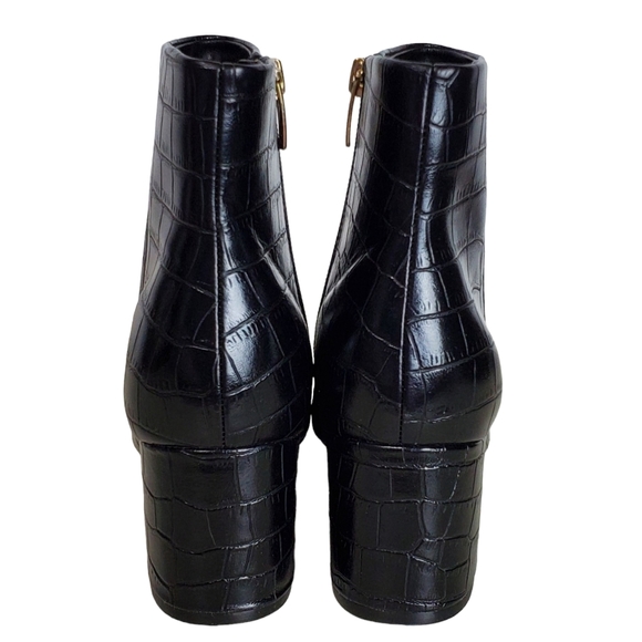 New Marc Fisher jelly faux leather embossed croc block heel ankle boots black - Picture 12 of 16